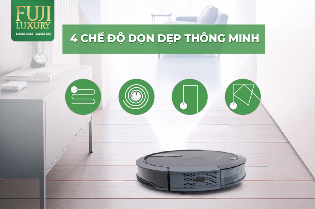 Robot hút bụi lau nhà mini Fuji T4 với 4 chế độ dọn dẹp