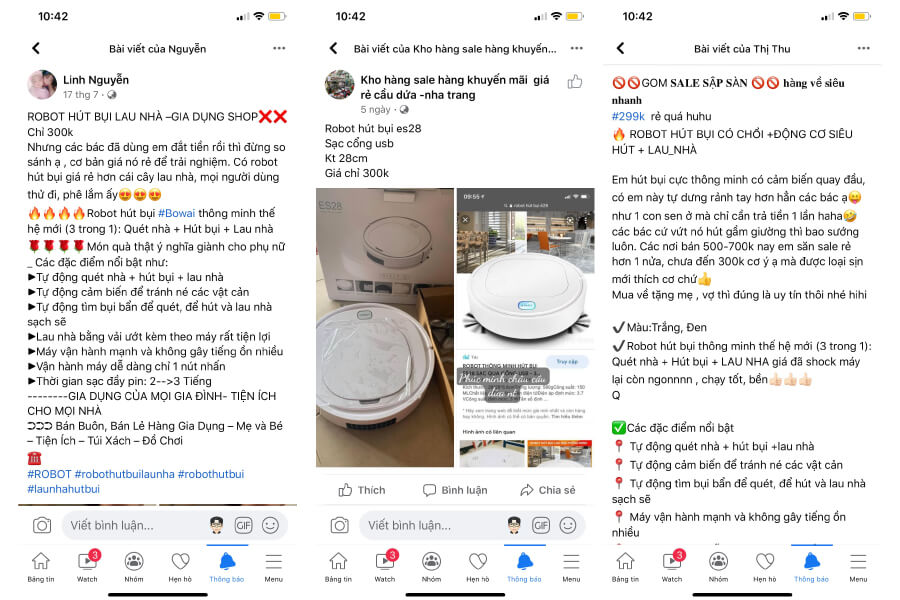 Tràn lan những bài quảng cáo robot hút bụi lau nhà giá rẻ trên mạng xã hội