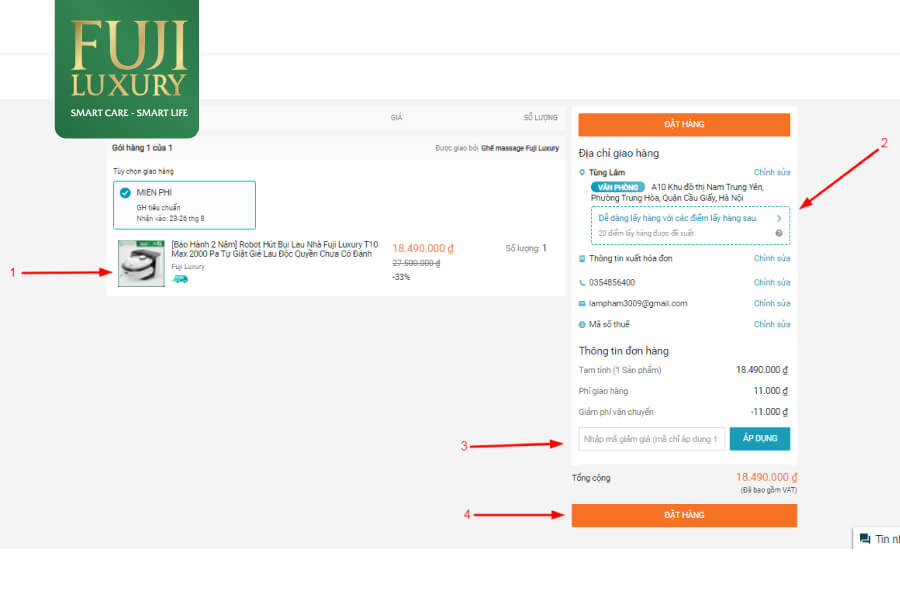 Kiểm tra kỹ càng các thông tin và tiến hành đặt hàng