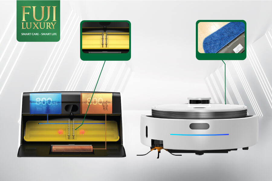 Công nghệ tự động giặt giẻ lau hàng đầu thế giới trên robot hút bụi lau nhà của Nhật Fuji T10 Max